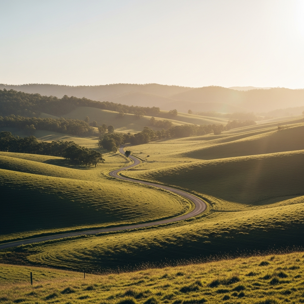 Rolling green hills at golden hour